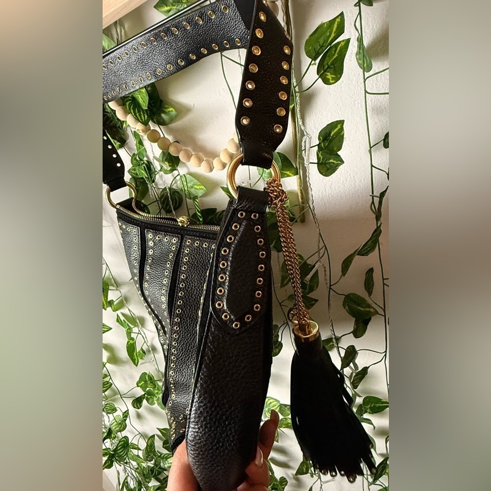 Michael Kors Brooklyn Large Grommet Convertible Hobo Black Leather Bag - Picture 12 of 16